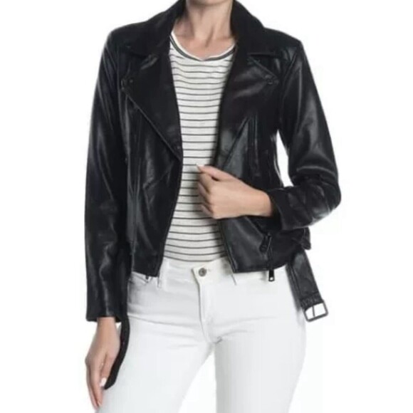 Elodie Faux Leather Moto Jacket Size M Black - Picture 5 of 5